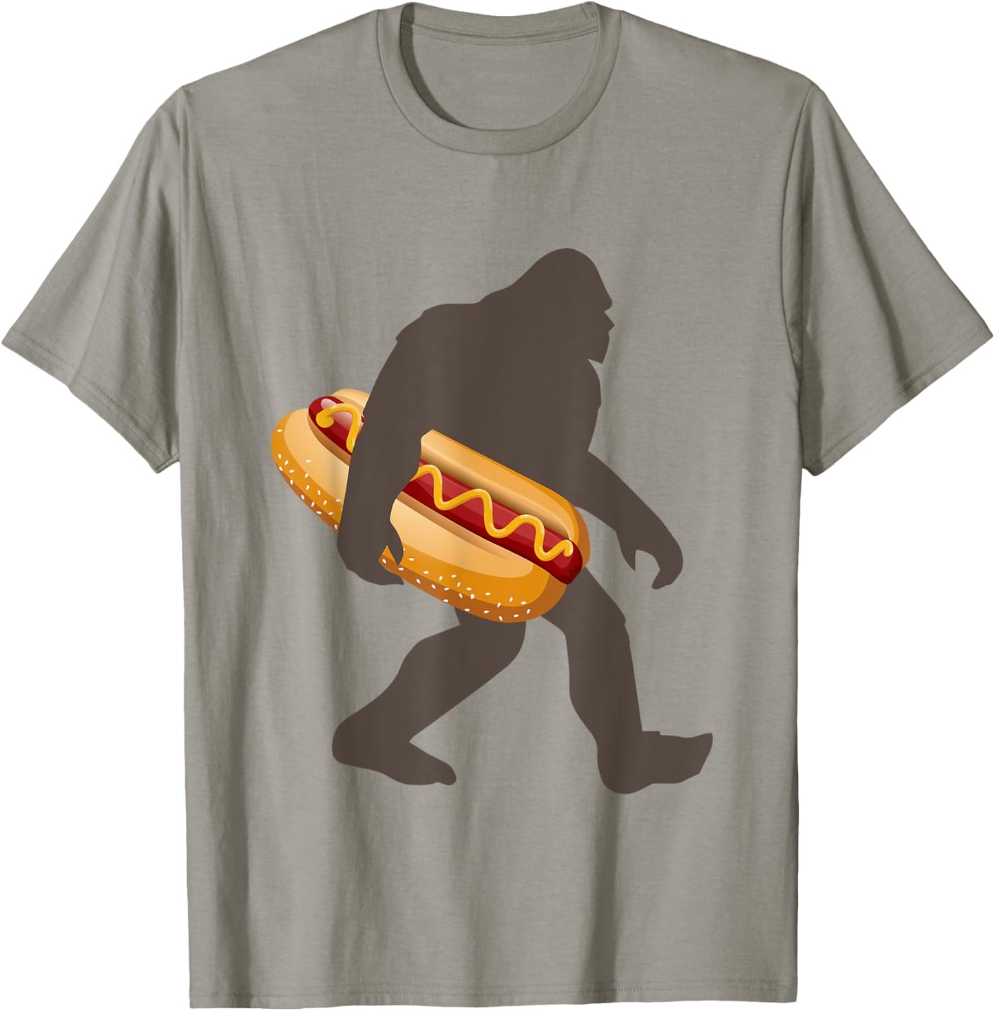 Bigfoot Carrying Hot Dog, Funny Sasquatch Gift T-Shirt - T-Shirt | Sand