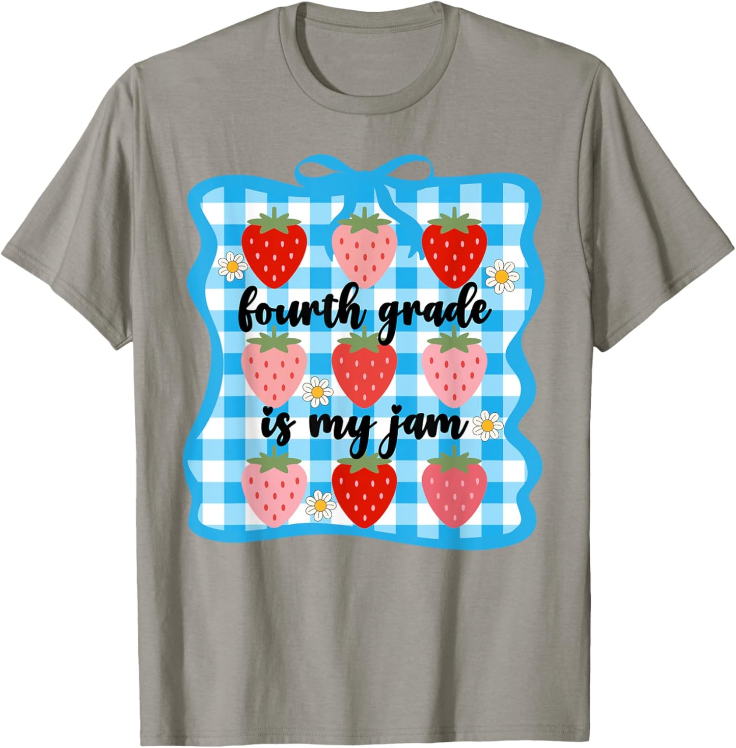 Fourth Grade is My Jam Strawberry Cute 4th Grade Teacher Bow T-Shirt - T-Shirt | Sand