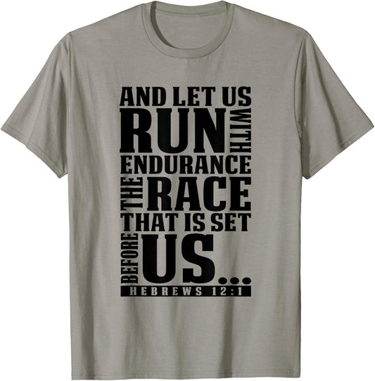 Christian Bible Verse Let Us Run With Endurance Running Gift T-Shirt - T-Shirt | Sand