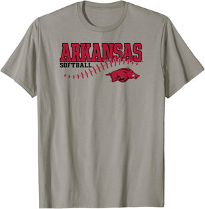 Arkansas Razorbacks Softball Laces Gray Officially Licensed T-Shirt - T-Shirt | Sand
