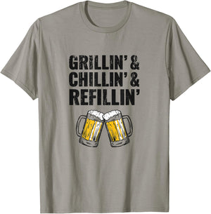 Grillin Chillin Shirt, Grillin Chillin Refillin Beer T-Shirt - T-Shirt | Sand