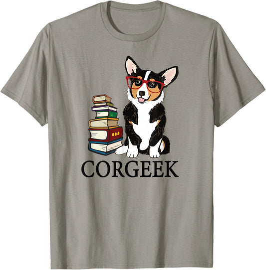 Funny Kids Readng Corgeek Books Black Tricolor Corgi Lover T-Shirt - T-Shirt | Sand