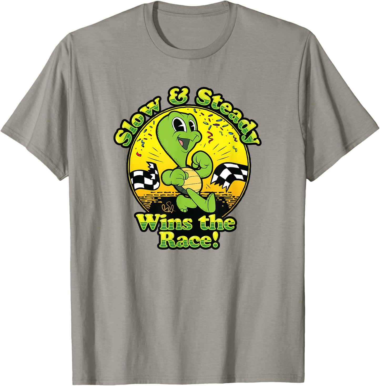 Slow and Steady Wins the Race Turtle Old School Cartoon T-Shirt - T-Shirt | Sand