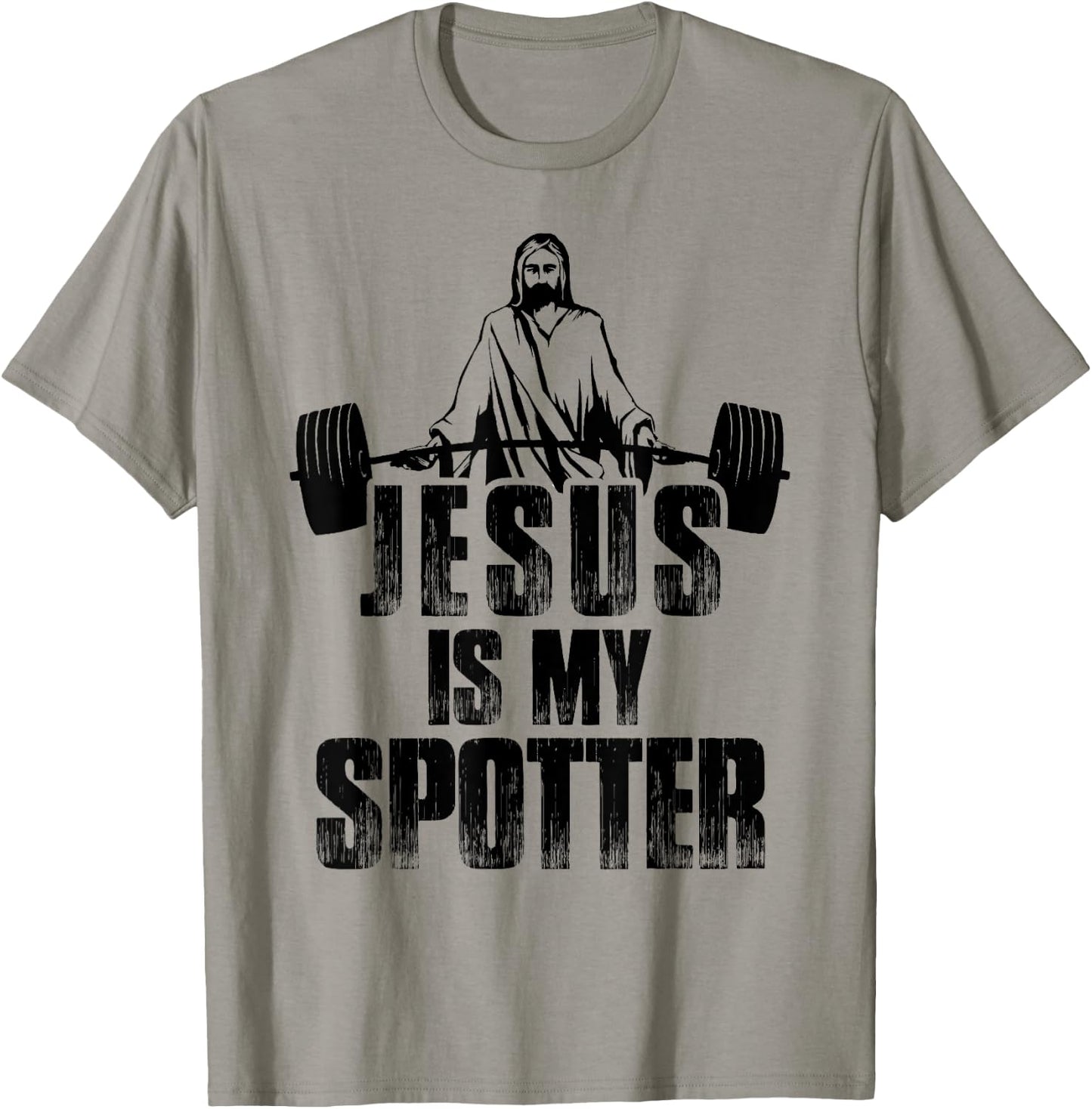 Christian Shirt Funny Gym Jesus Is My Spotter Gift T-Shirt - T-Shirt | Sand