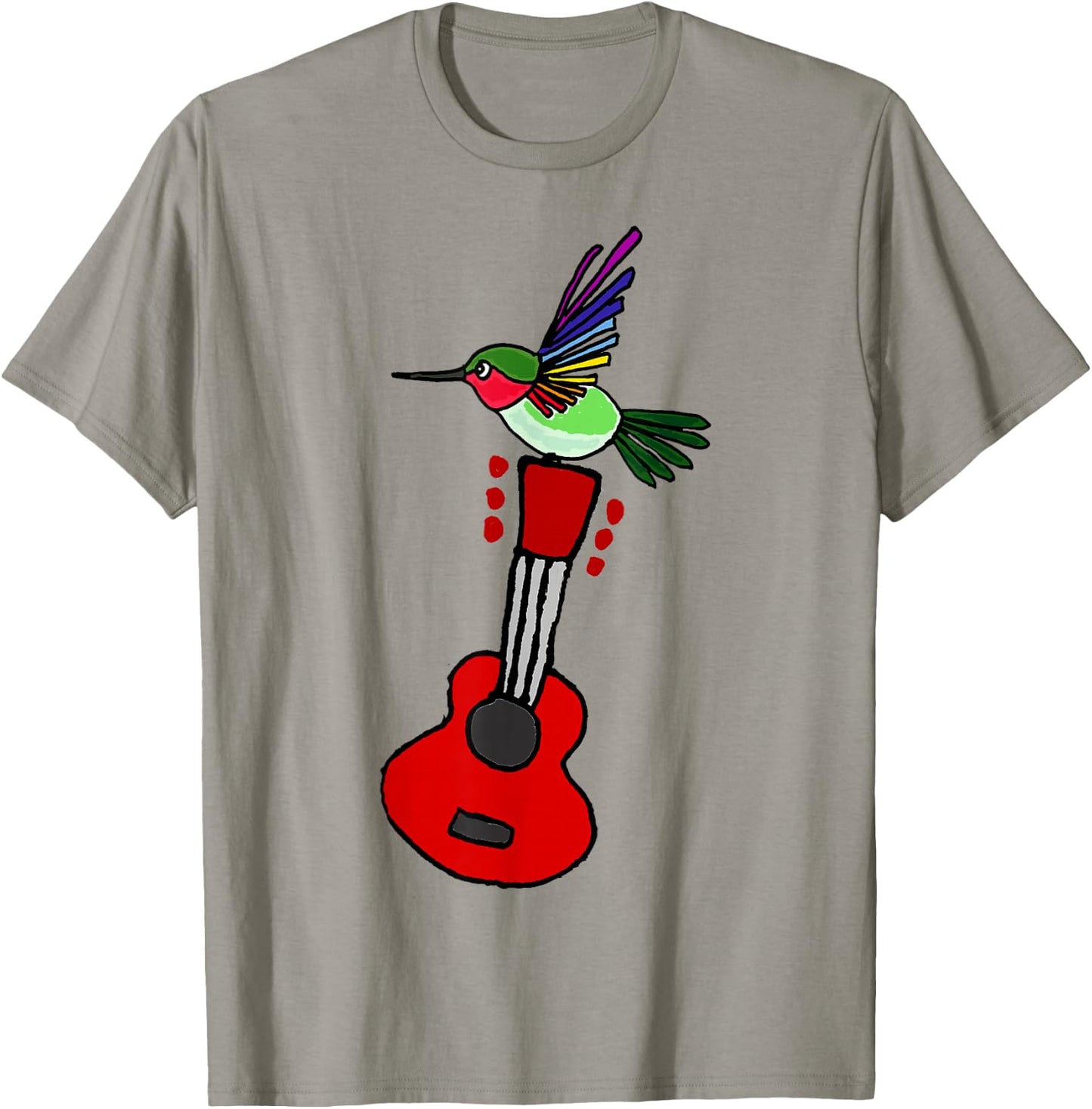 Smilenowtees Funny Hummingbird on Red Guitar T-Shirt - T-Shirt | Sand