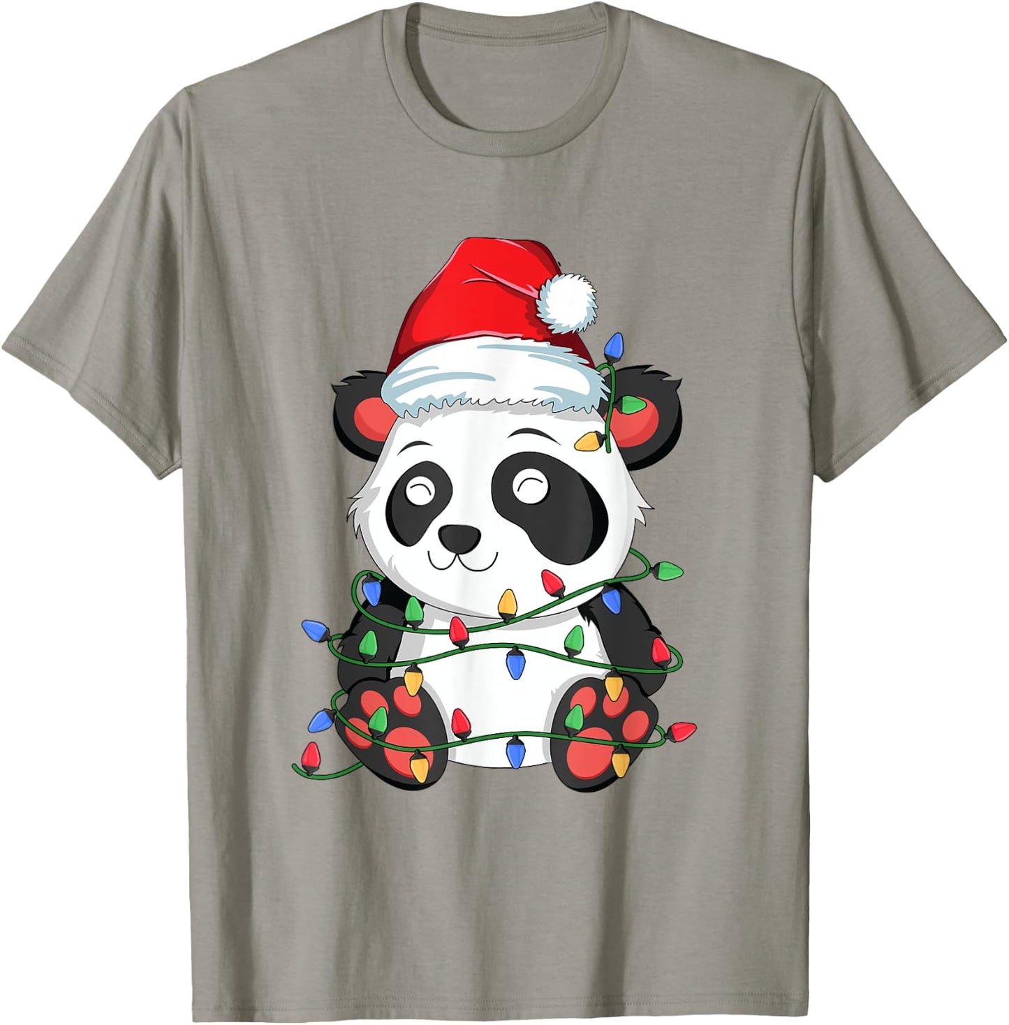 Panda Christmas Tree Lights Kawaii Bear Xmas Kids Boys Girls T-Shirt - T-Shirt | Sand