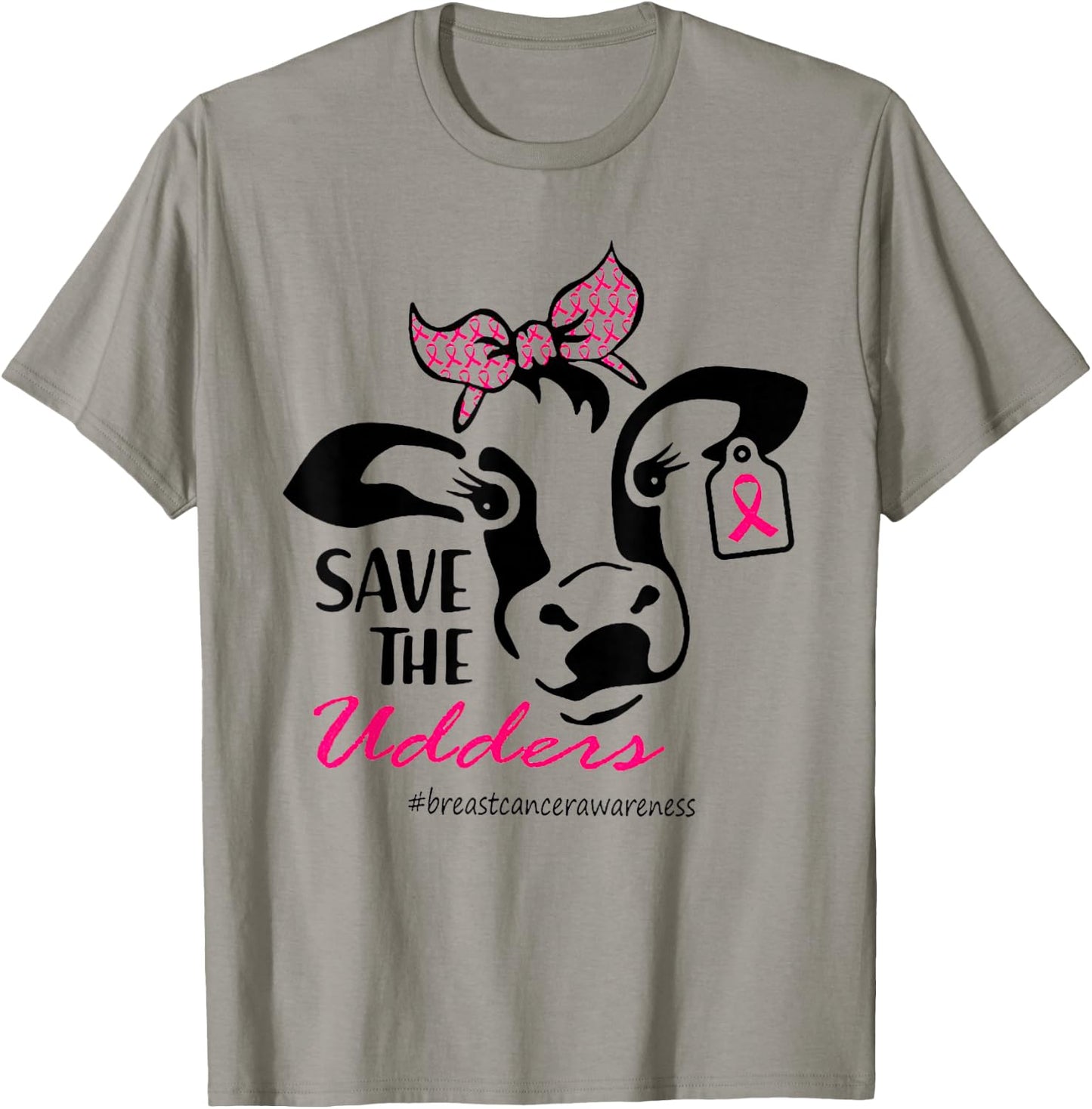 Save The Udders Breast Cancer Awareness Heifer Cow Lady T-Shirt - T-Shirt | Sand