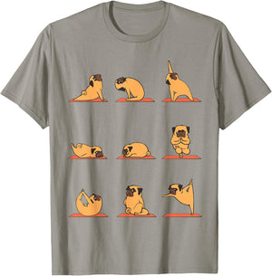 Pug Yoga Puppy Yoga Poses and Meditation Funny T-Shirt - T-Shirt | Sand