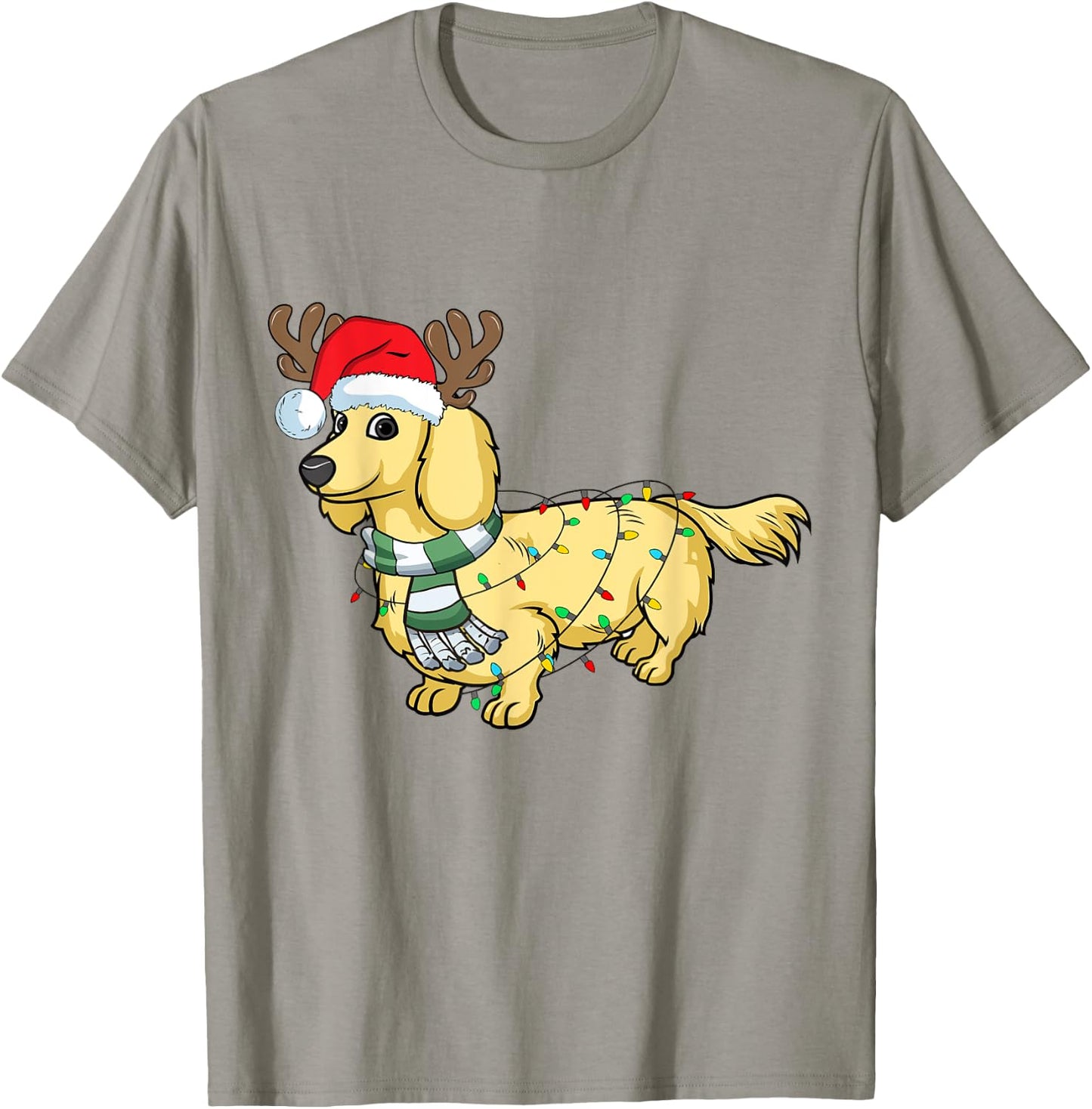 Cream Dachshund Reindeer Santa Dog Merry Christmas T-Shirt - T-Shirt | Sand