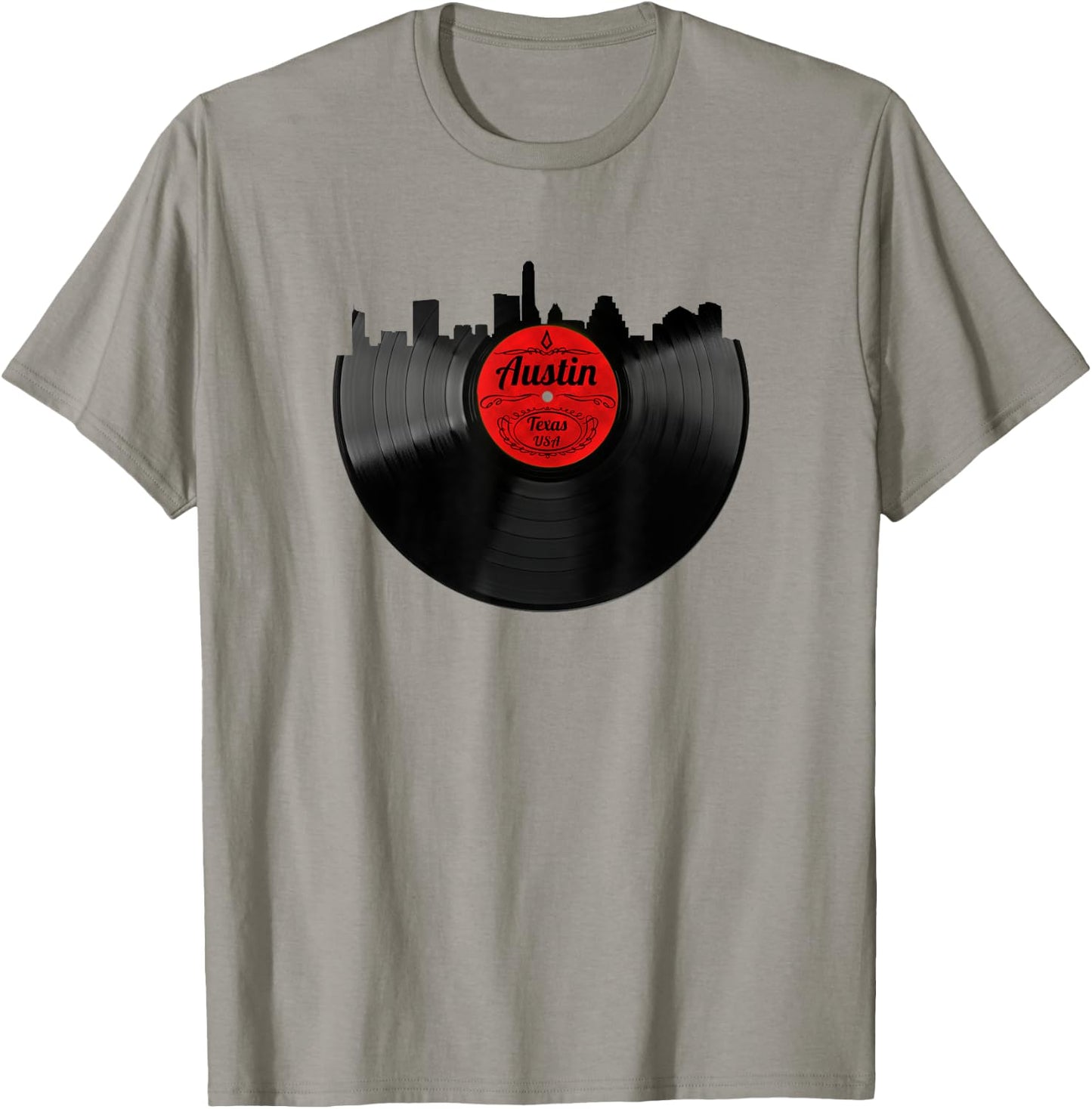 Austin Texas Vinyl Record Shirt Hipster Austin Skyline Shirt T-Shirt - T-Shirt | Sand