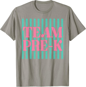 Striped Team Preschool Pre-K Back to School Teachers Kids T-Shirt - T-Shirt | Sand