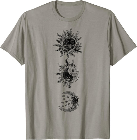 Sun Moon Star Yin Yang Geometric T-Shirt - T-Shirt | Sand