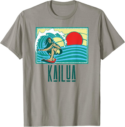 Kailua Hawaii Vintage Surfer & Wave Retro Graphic T-Shirt - T-Shirt | Sand