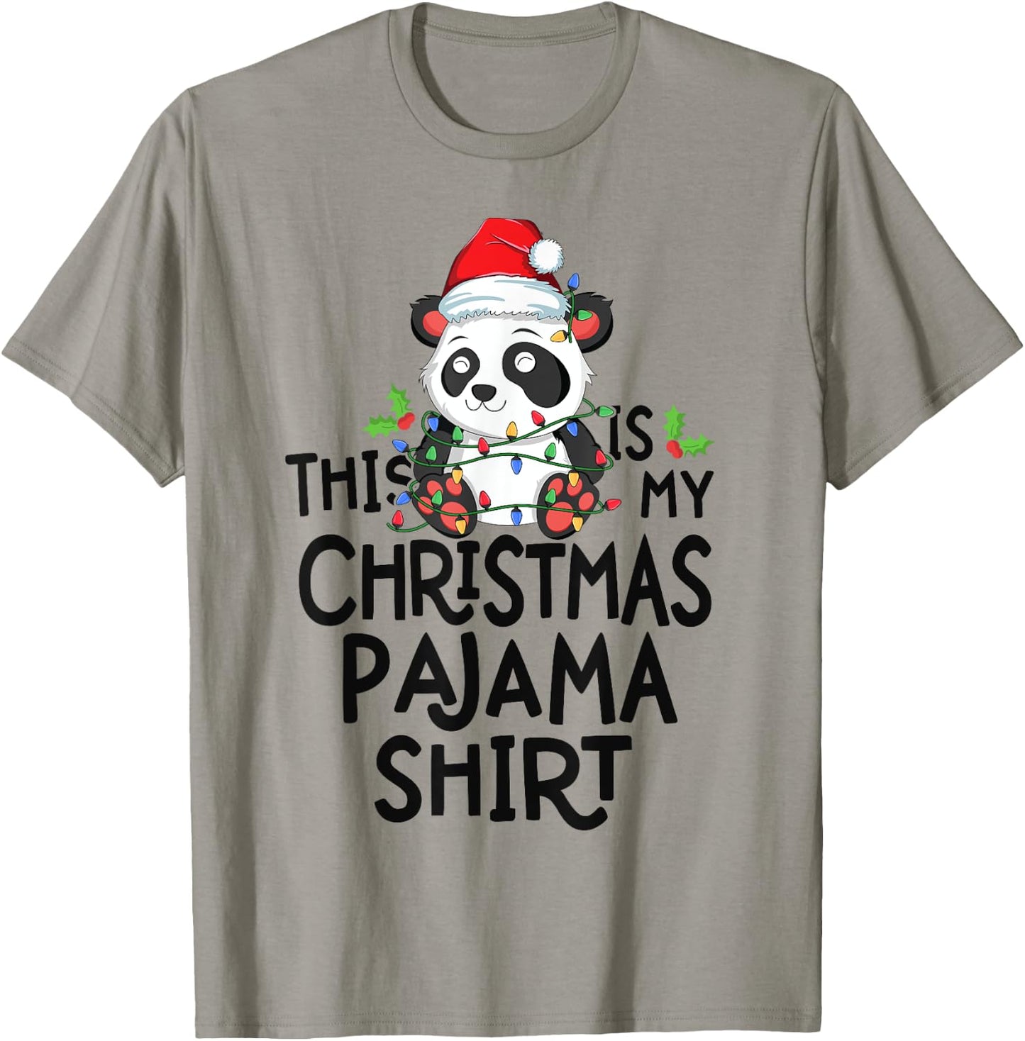 Panda Tree Lights Funny This Is My Christmas Pajama Shirt T-Shirt - T-Shirt | Sand
