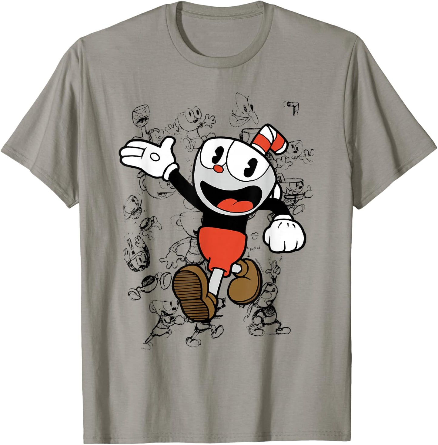 Cuphead Character Sketches T-Shirt - T-Shirt | Sand