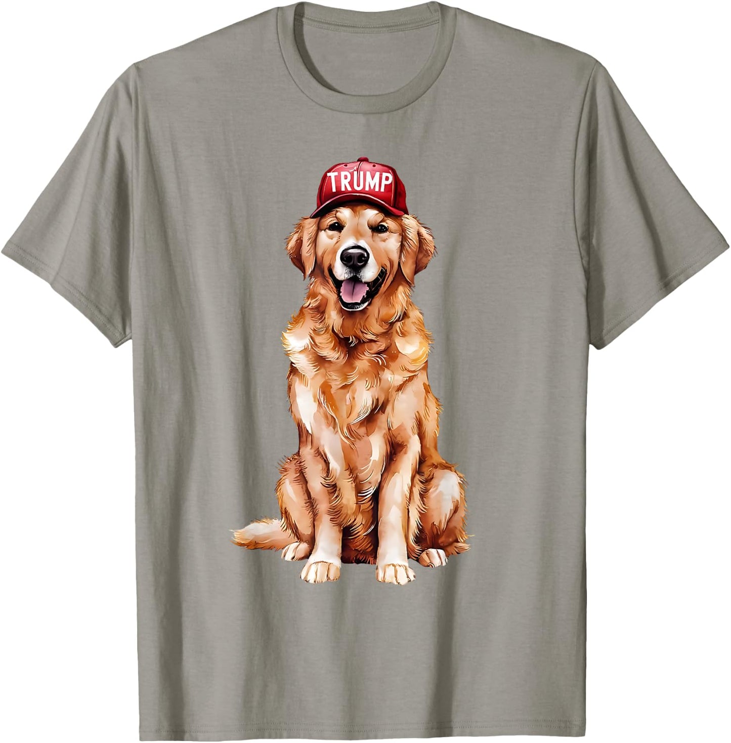 Golden Retriever Wearing Trump Hat Support Trump President T-Shirt - T-Shirt | Sand