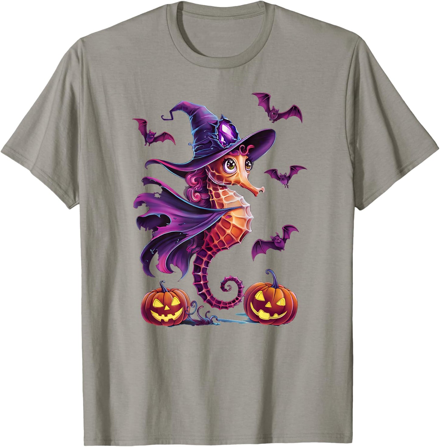 Aquarium Fish Tank Magical Seahorse with Halloween Pumpkins T-Shirt - T-Shirt | Sand