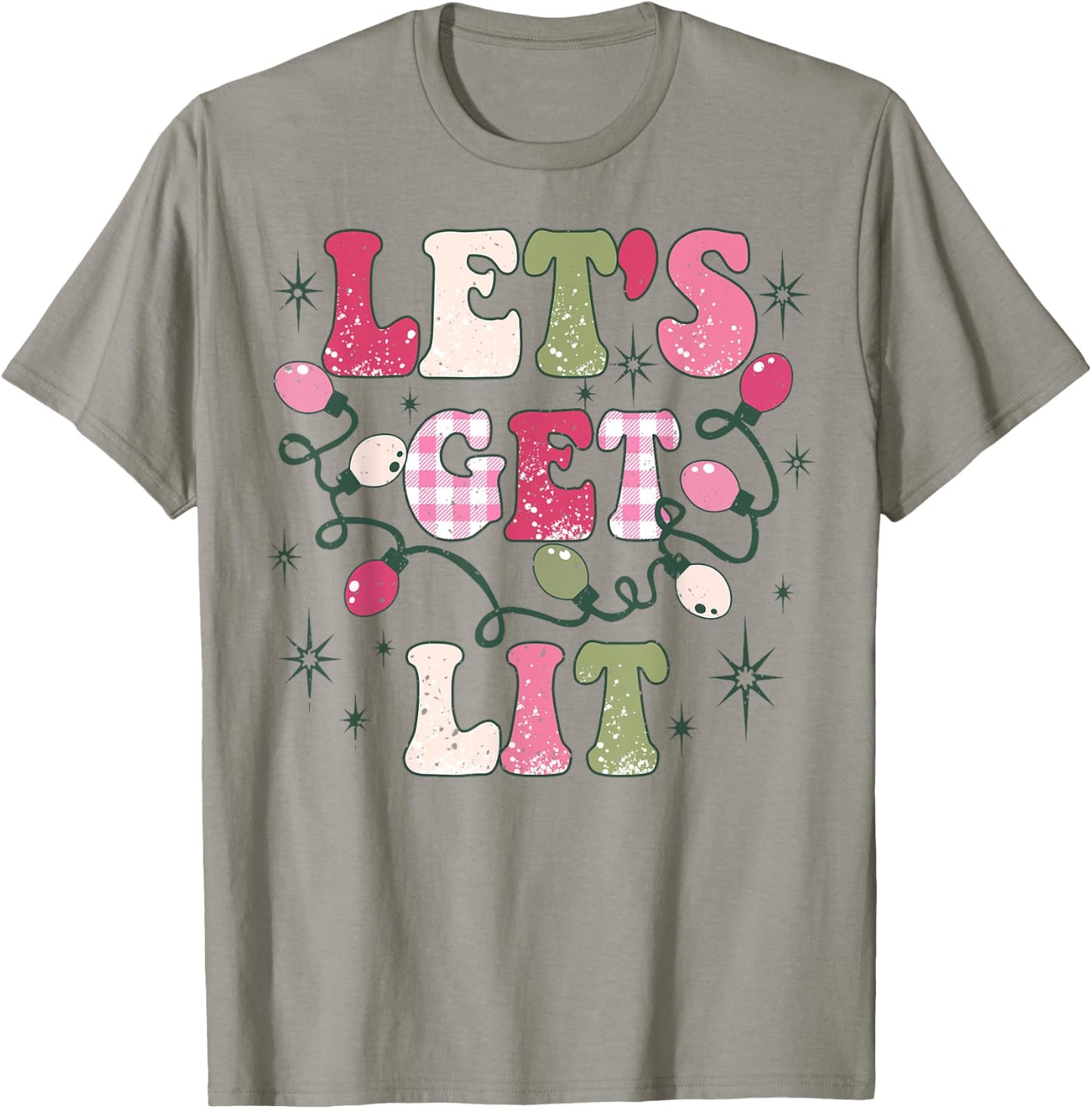 Let's Get Lit Drinking Santa Hat Christmas Lights Funny T-Shirt - T-Shirt | Sand