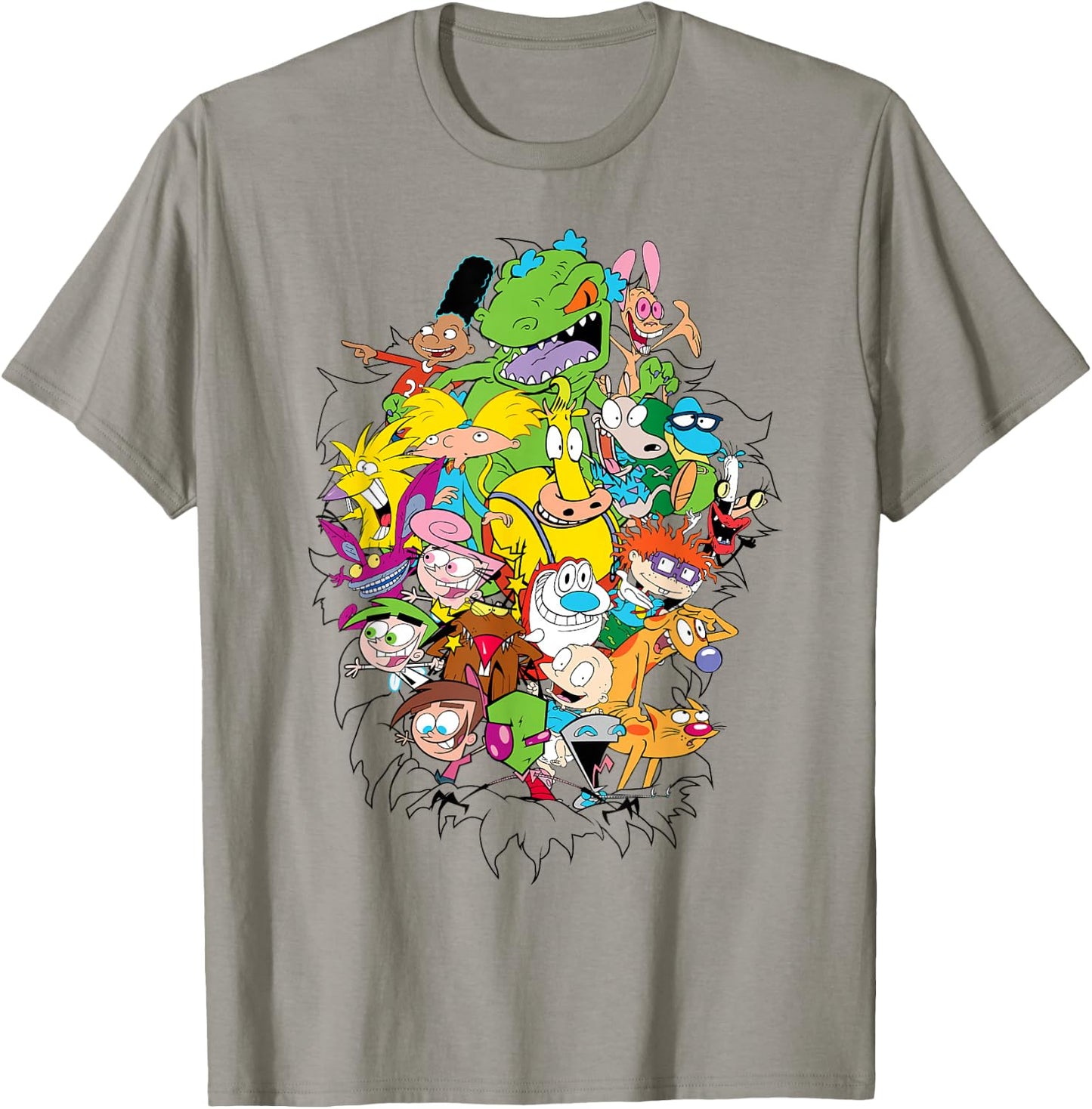 Nickelodeon Classic Characters Bursting Through T-Shirt - T-Shirt | Sand