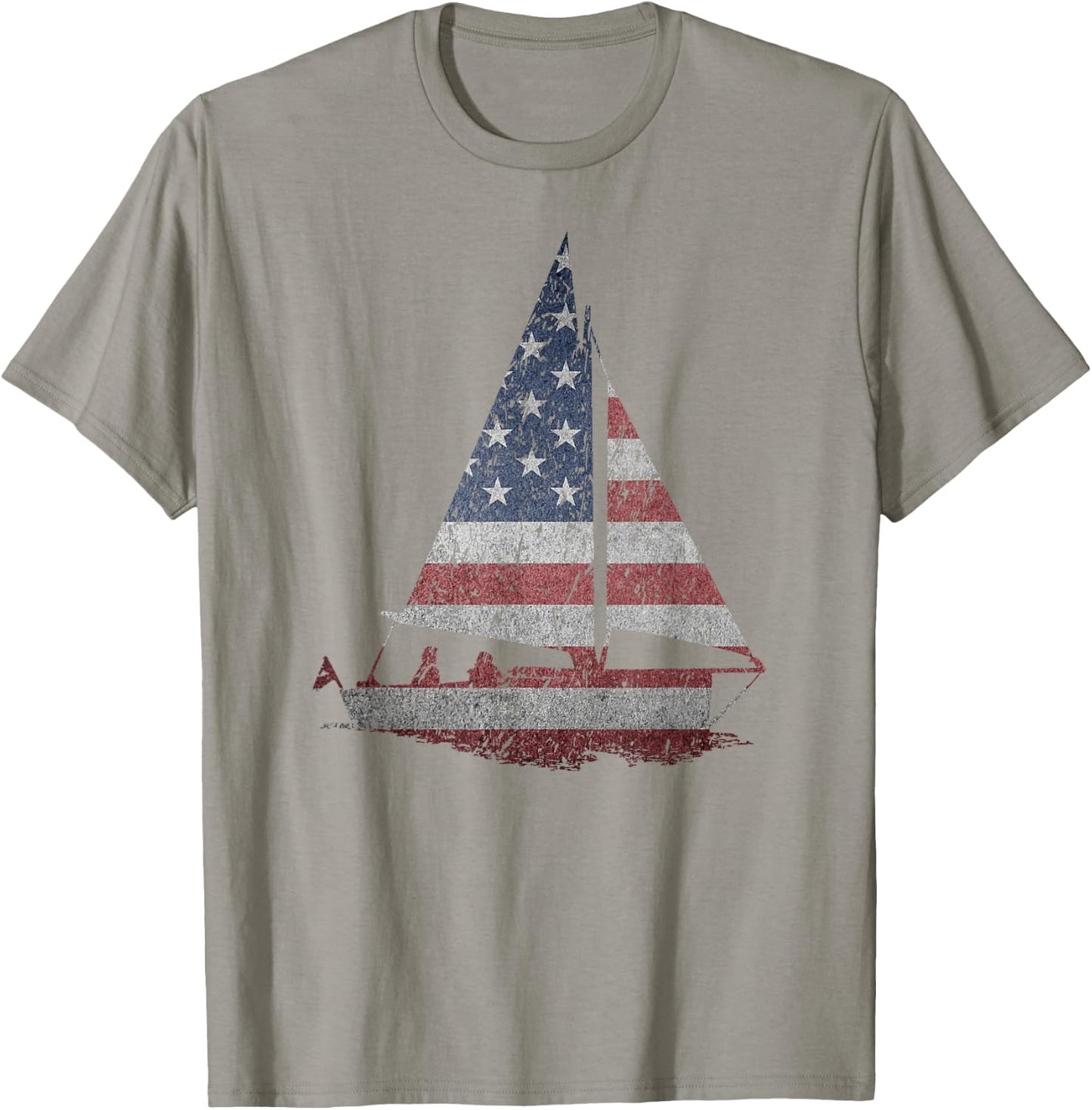 Distressed Stars & Stripes Sailboat Sailing Adventure T-Shirt - T-Shirt | Sand