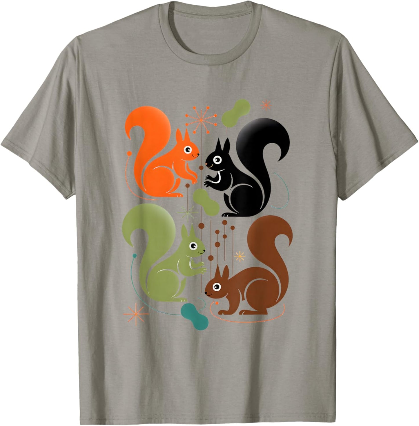 Mid Century Modern Squirrel Art T-Shirt - T-Shirt | Sand
