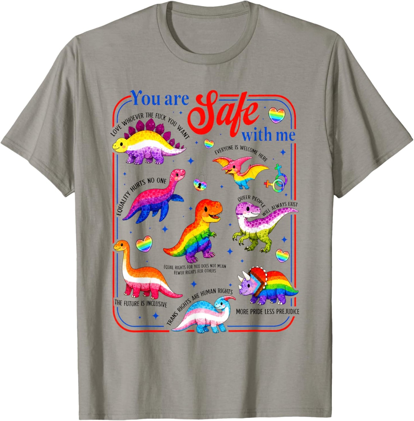 Dinosaur Rainbow You are Safe with Me LGBT Pride T-Shirt - T-Shirt | Sand