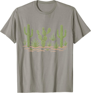 Vintage Desert Cactus Landscape Southwest Rustic Art T-Shirt - T-Shirt | Sand