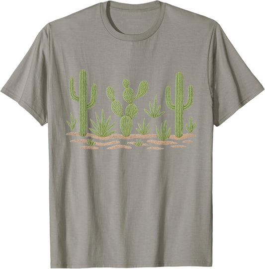 Vintage Desert Cactus Landscape Southwest Rustic Art T-Shirt - T-Shirt | Sand