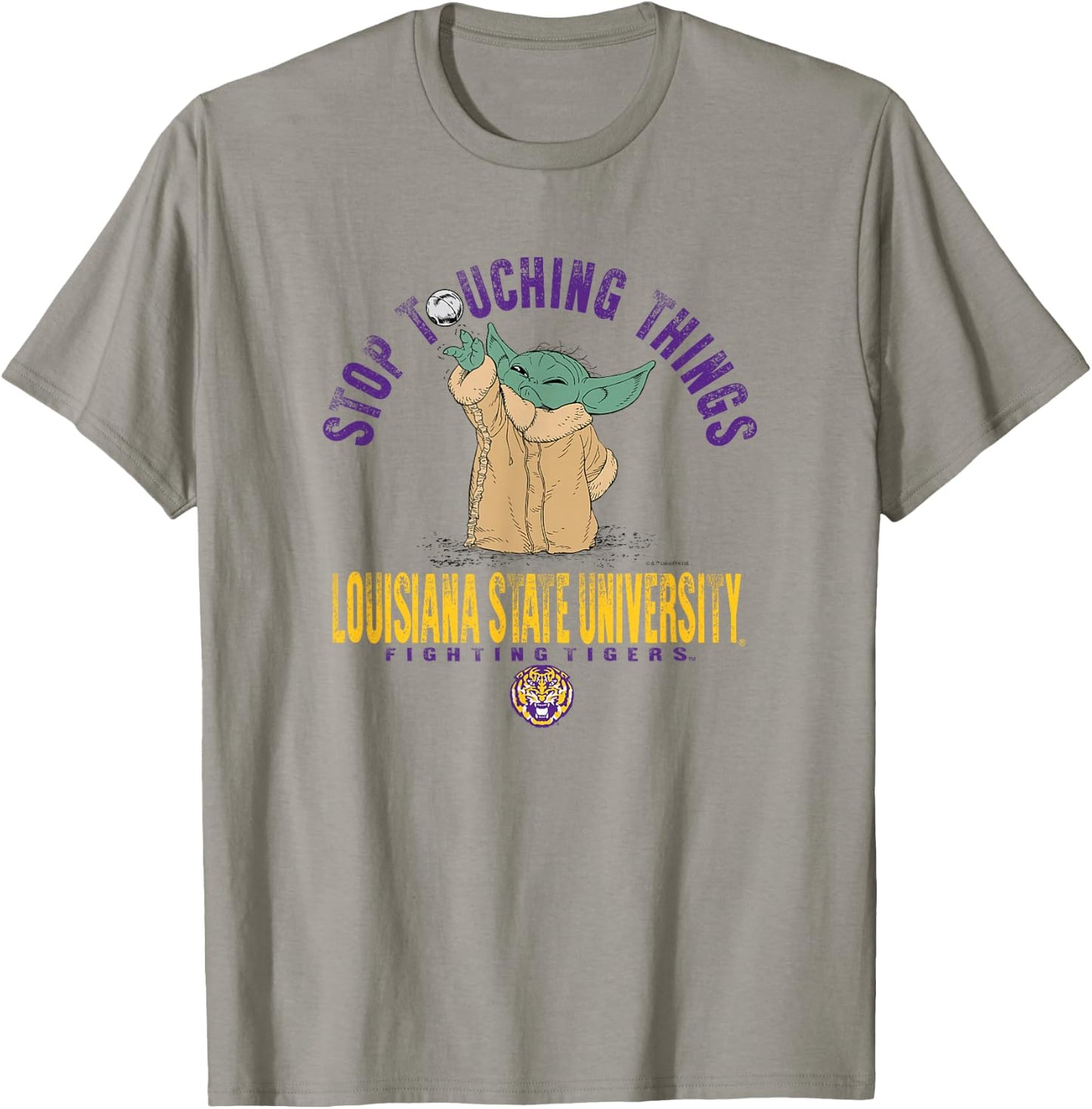 LSU Tigers Star Wars Baby Yoda Gray Officially Licensed T-Shirt - T-Shirt | Sand