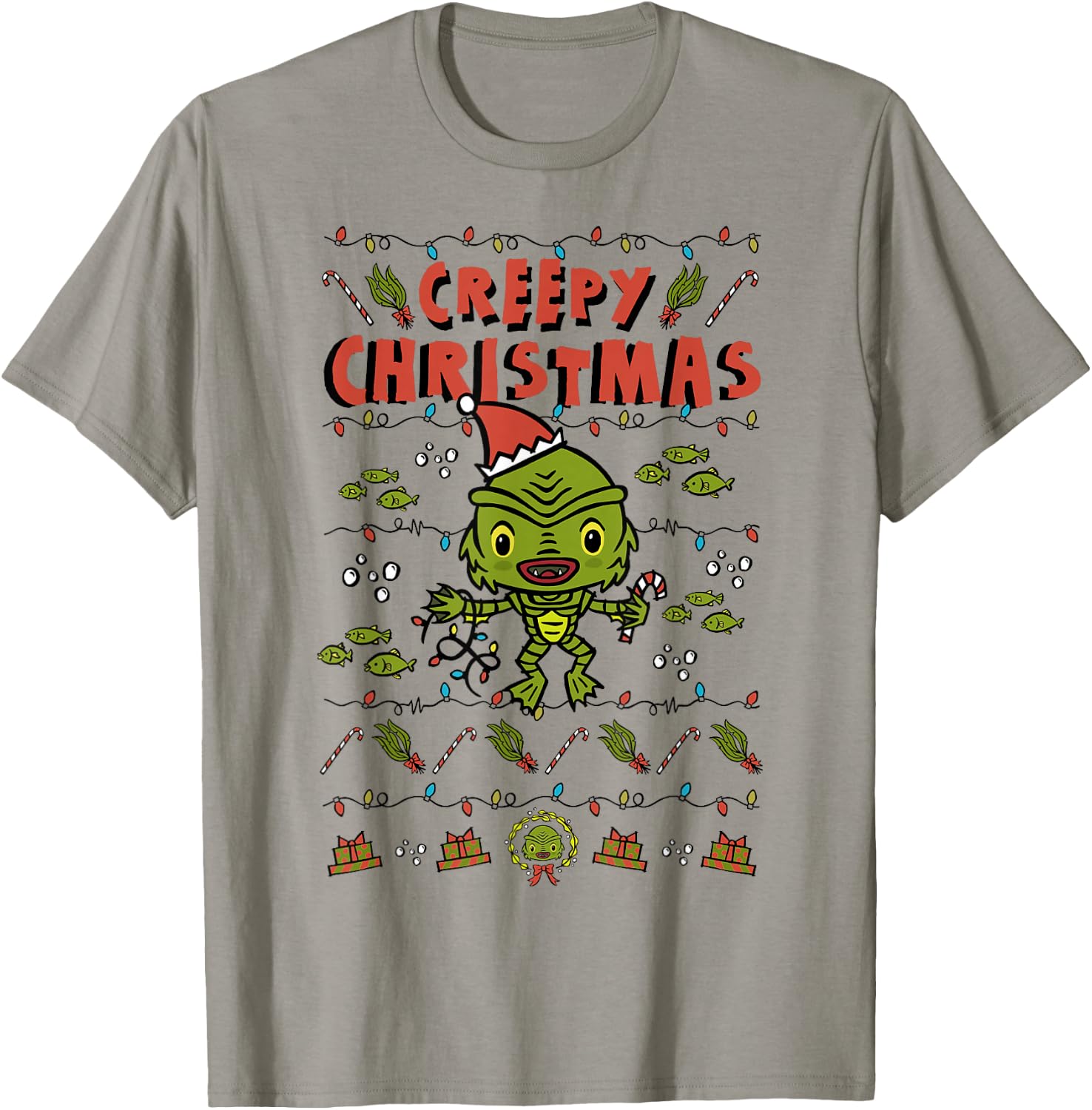 Universal Monsters Christmas Black Lagoon Creepy Christmas T-Shirt - T-Shirt | Sand