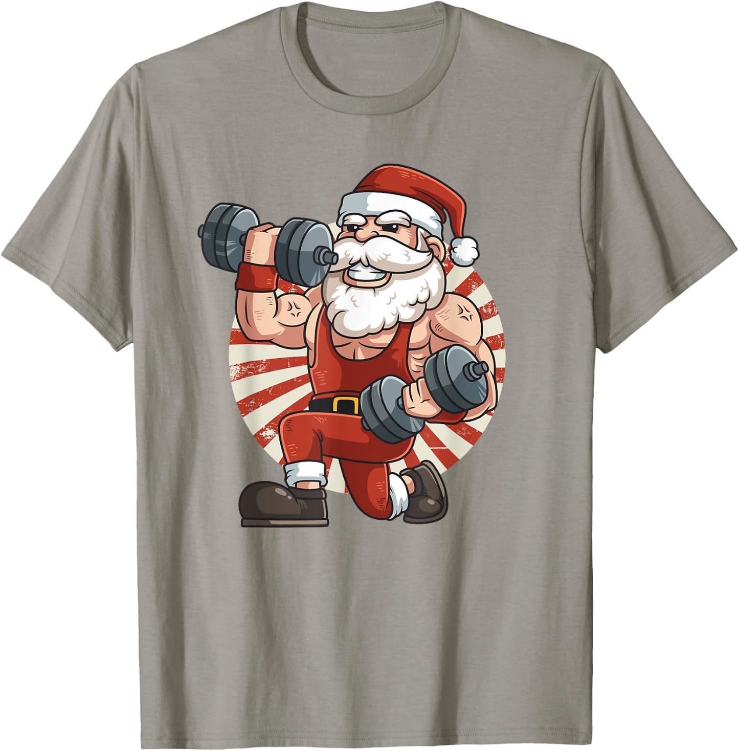 Santa Claus Weightlifting Gym Fitness Training Christmas T-Shirt - T-Shirt | Sand