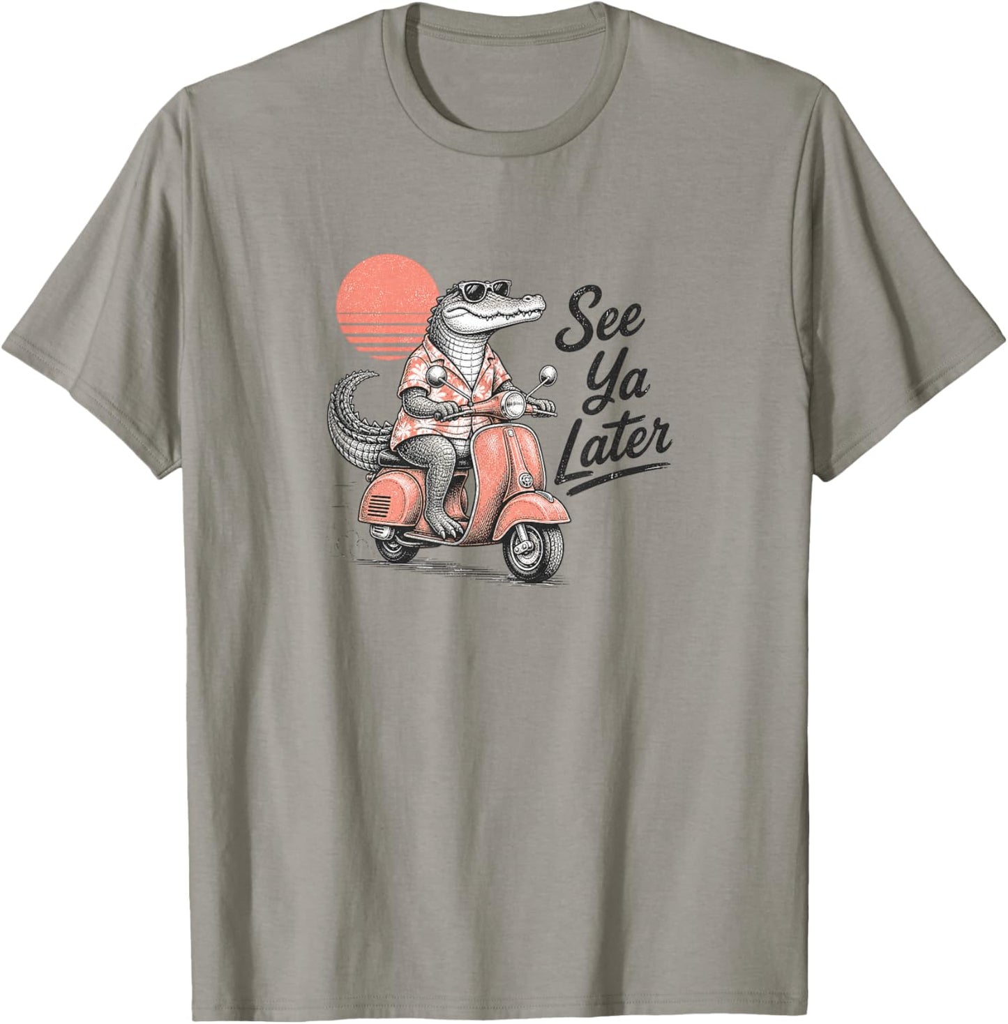 See Ya Later Alligator Funny Retro Alligator Scooter T-Shirt - T-Shirt | Sand
