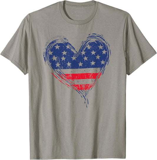 American Flag Heart Patriotic Stars And Stripes 4th of July T-Shirt - T-Shirt | Sand