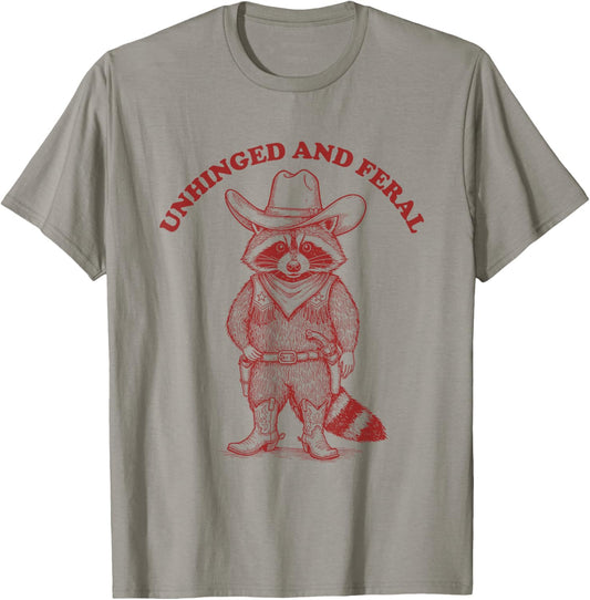 Unhinged And Feral Vintage Funny Cowboy Raccoon T-Shirt - T-Shirt | Sand