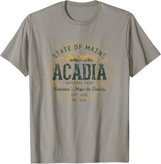 Retro Style Vintage Acadia National Park T-Shirt - T-Shirt | Sand