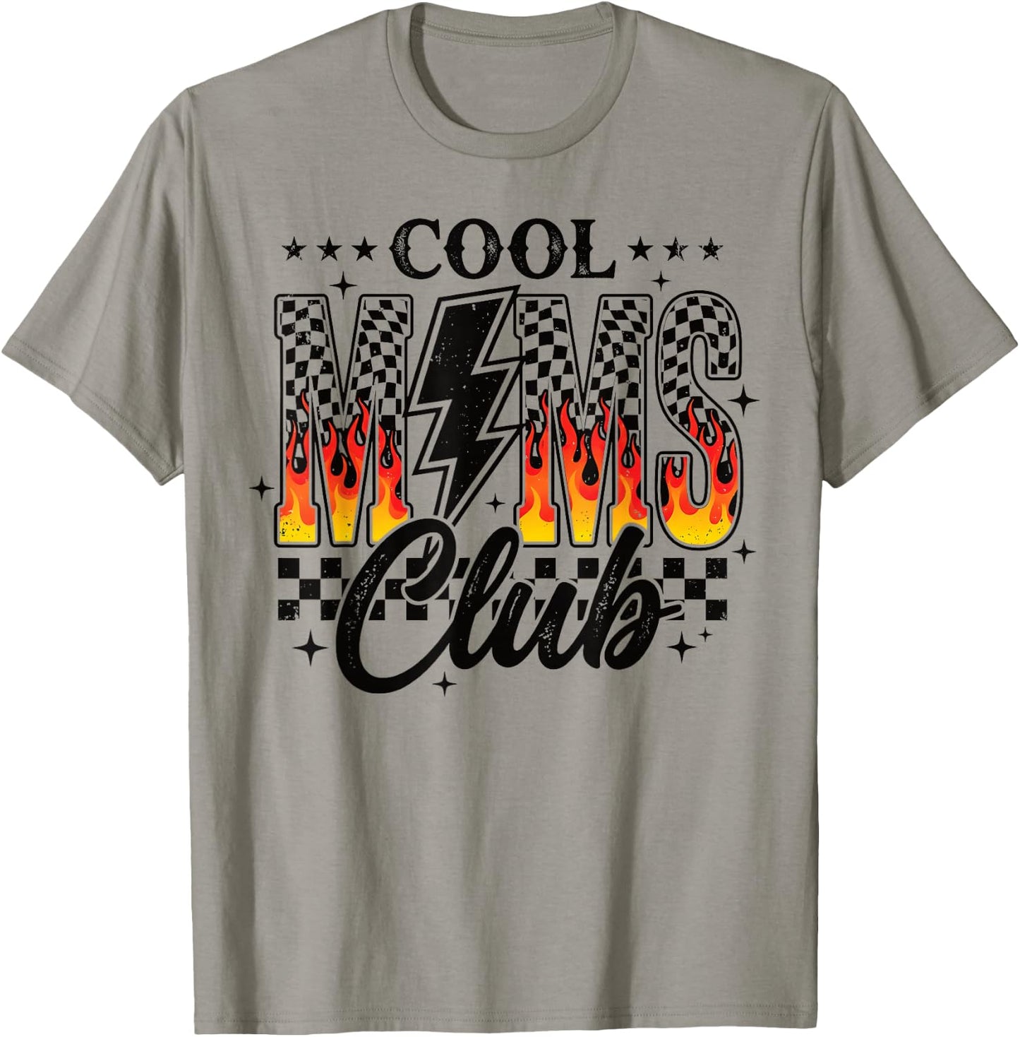 Cool Moms Club Checkered Lightning Flame Retro Trendy Mom T-Shirt - T-Shirt | Sand
