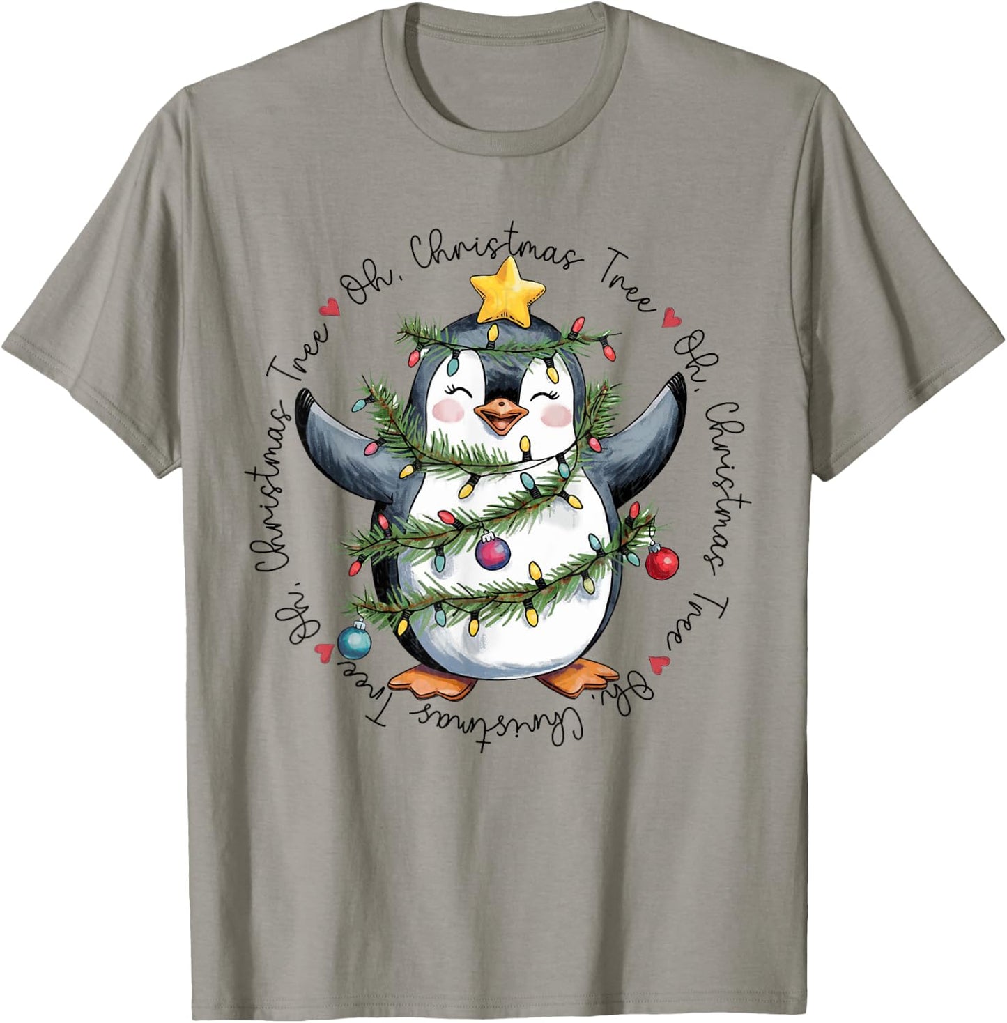 Oh Christmas Tree Xmas Lights Cute Penguin Women Girls T-Shirt - T-Shirt | Sand