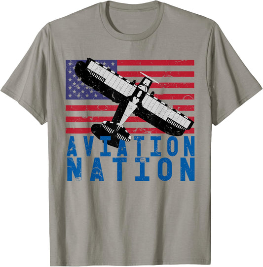 Aviation Nation Distressed Patriotic Flying Pilot T-Shirt - T-Shirt | Sand