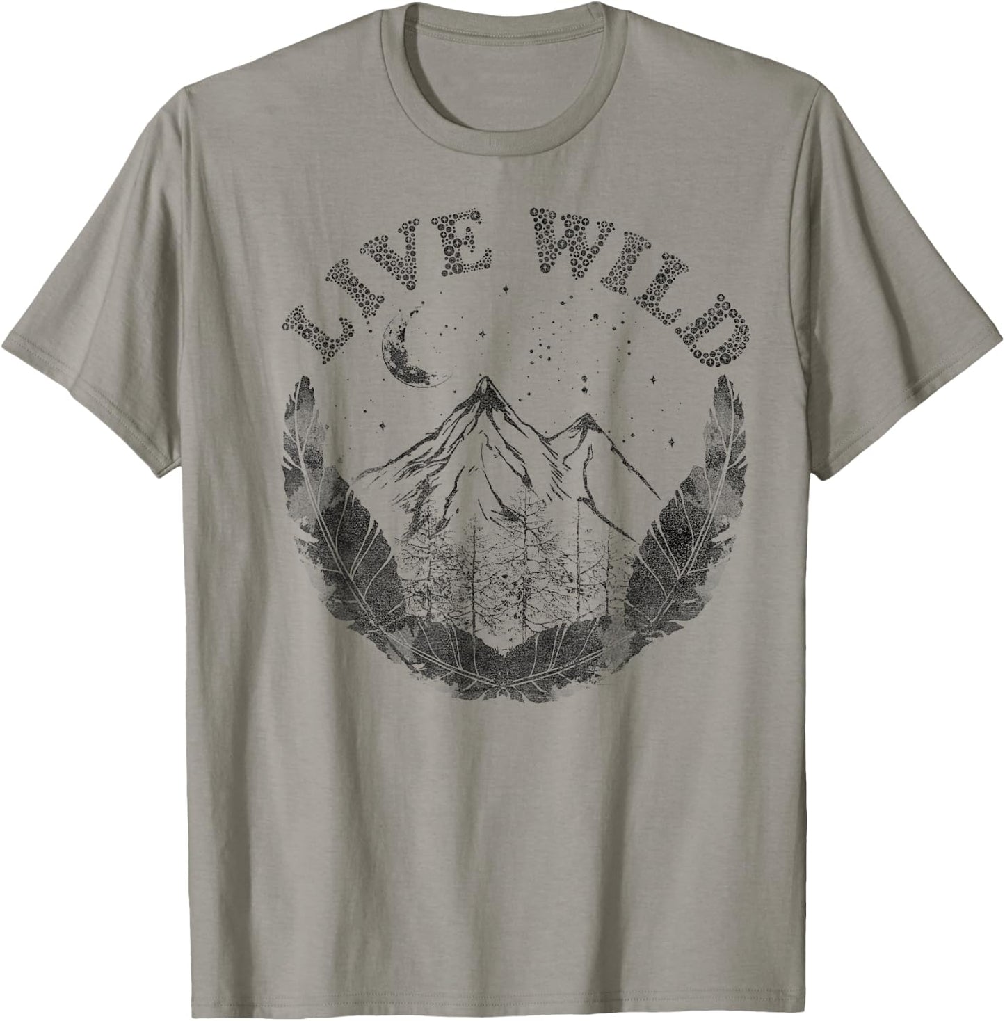 Live Wild Mountain And Feathers Sketch T-Shirt - T-Shirt | Sand