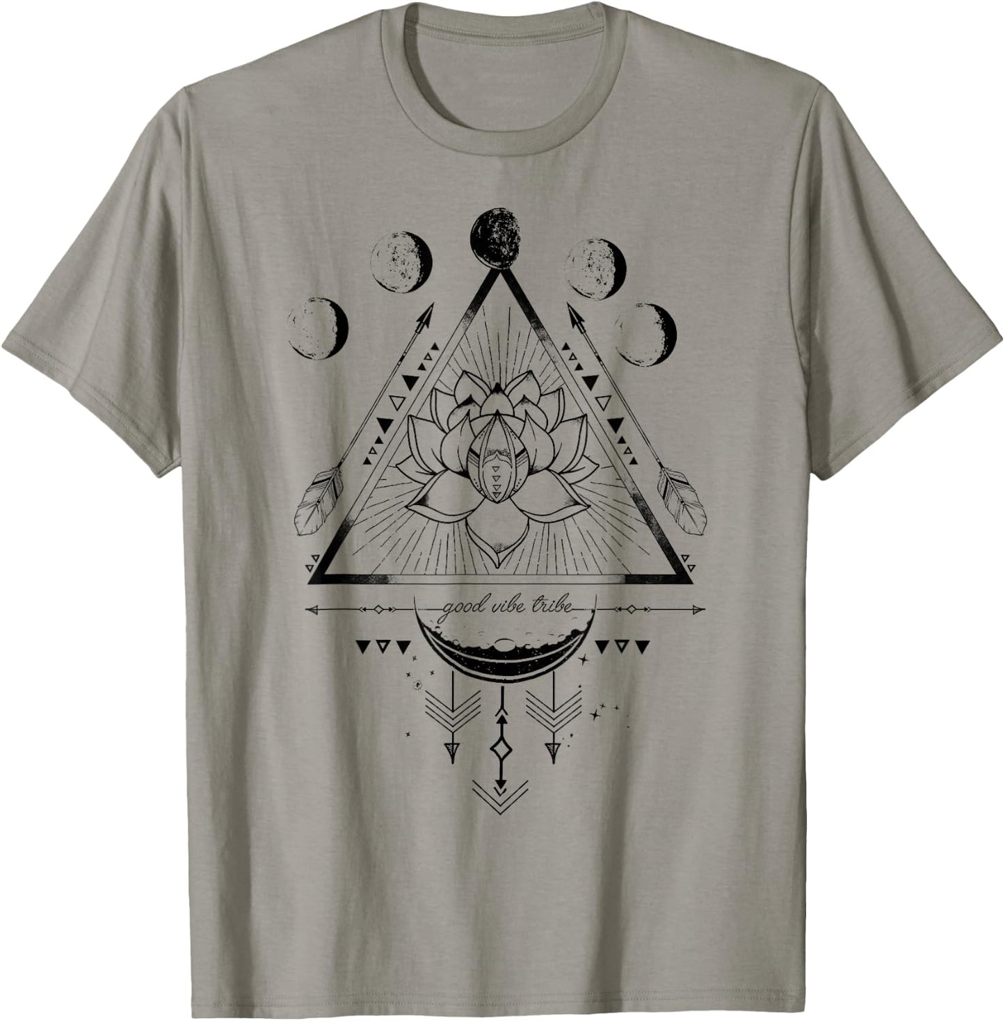 Moon Phase Good Vibe Geometric Lotus Flower T-Shirt - T-Shirt | Sand