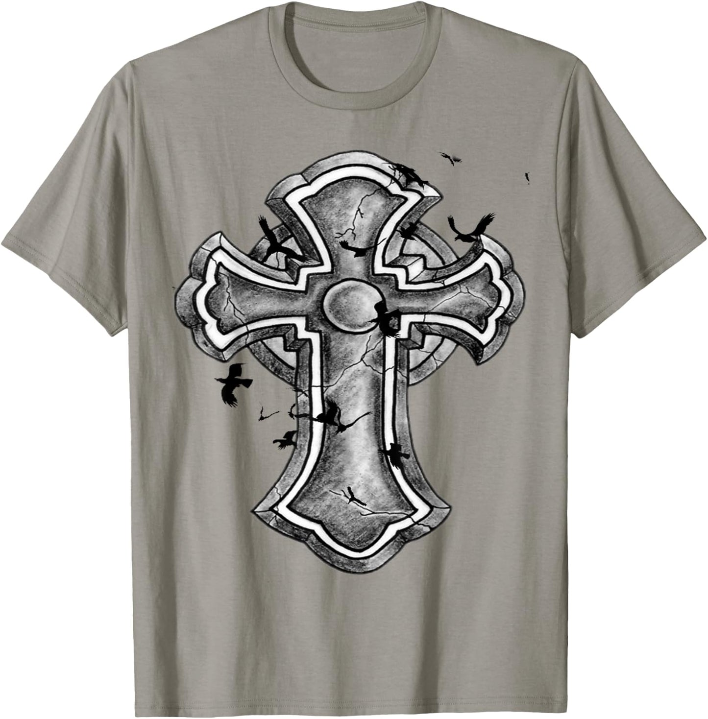 Christian Cross - Cool Strong Cross with Birds T-Shirt - T-Shirt | Sand