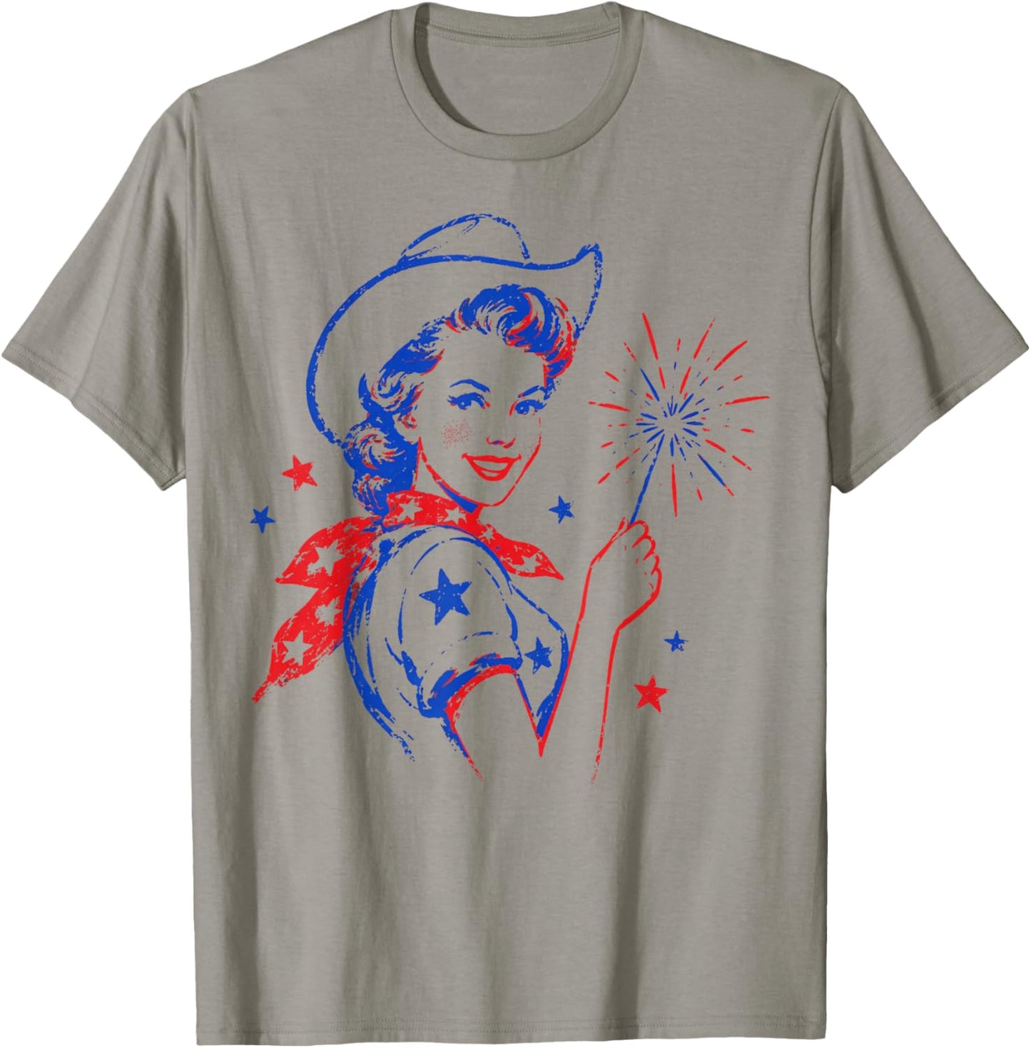 Retro Patriotic Cowgirl Vintage Americana T-Shirt - T-Shirt | Sand