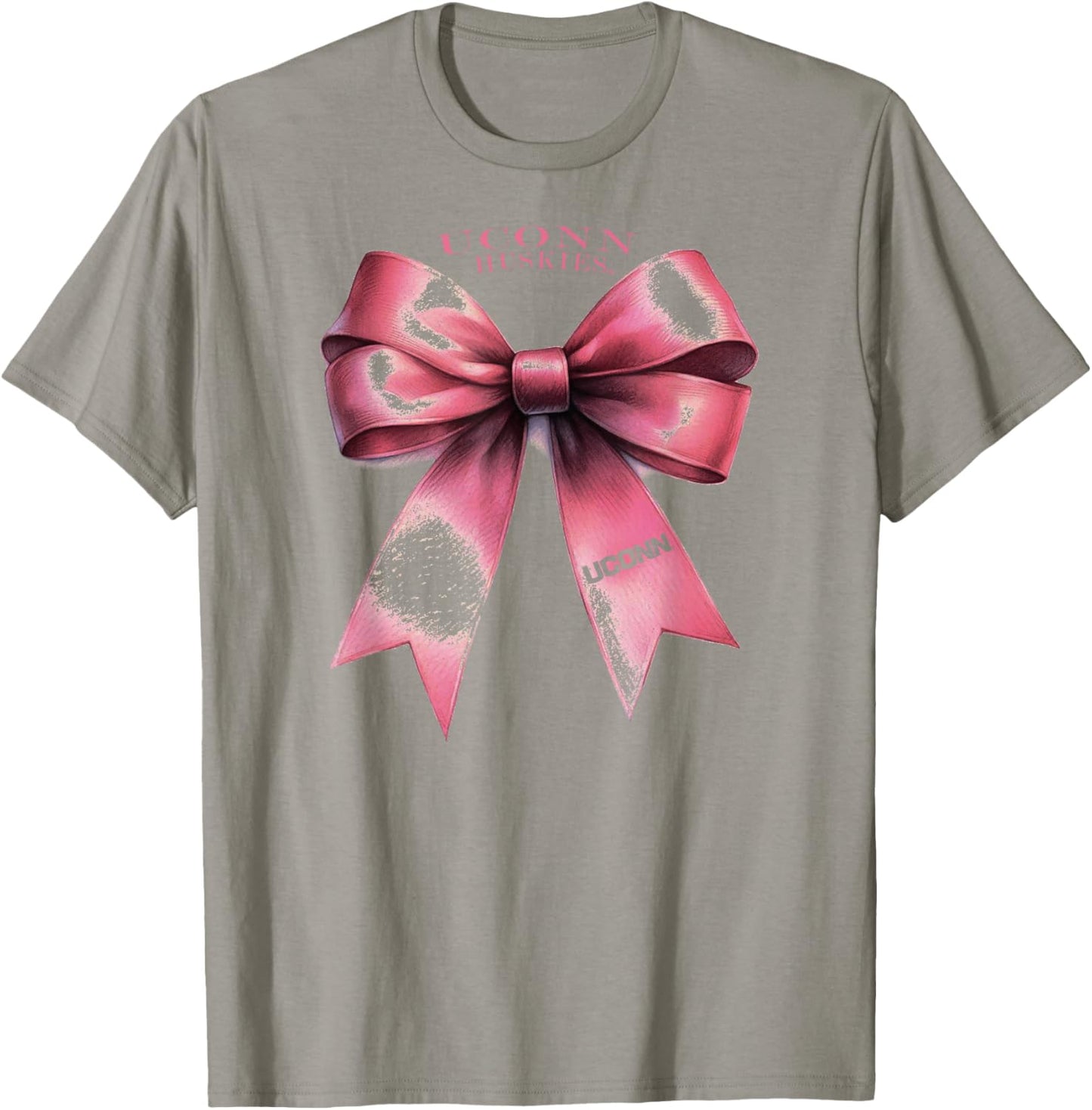 Connecticut Huskies Bow Pink Officially Licensed T-Shirt - T-Shirt | Sand