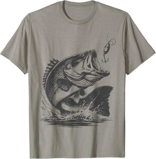 Vintage Bass Fishing Fishing Graphic Large Mouth Bass Fish T-Shirt - T-Shirt | Sand