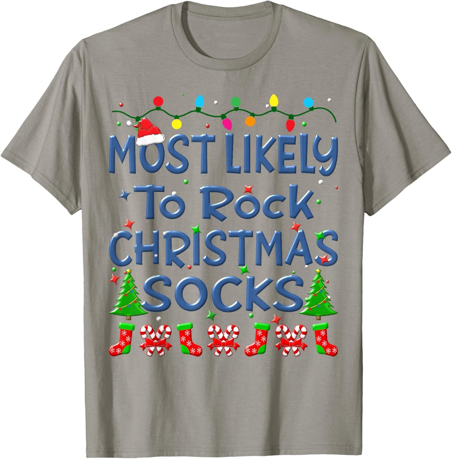 Christmas Most Likely To Rock Christmas Socks Family Kids T-Shirt - T-Shirt | Sand