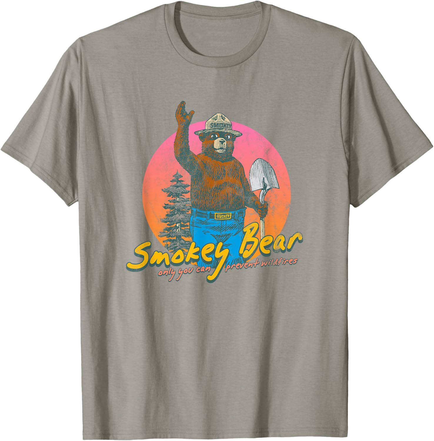 Smokey Bear Retro Smokey Bear Colorful Sunset PSA T-Shirt - T-Shirt | Sand