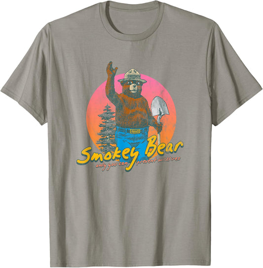 Smokey Bear Retro Smokey Bear Colorful Sunset PSA T-Shirt - T-Shirt | Sand