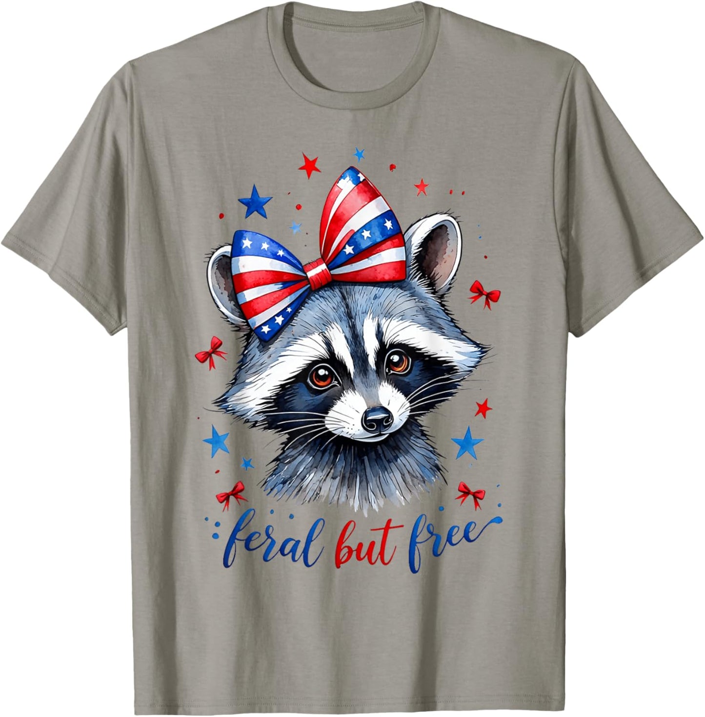 Feral But Free Funny Cute Raccoon 4th Of July Women Girls T-Shirt - T-Shirt | Sand