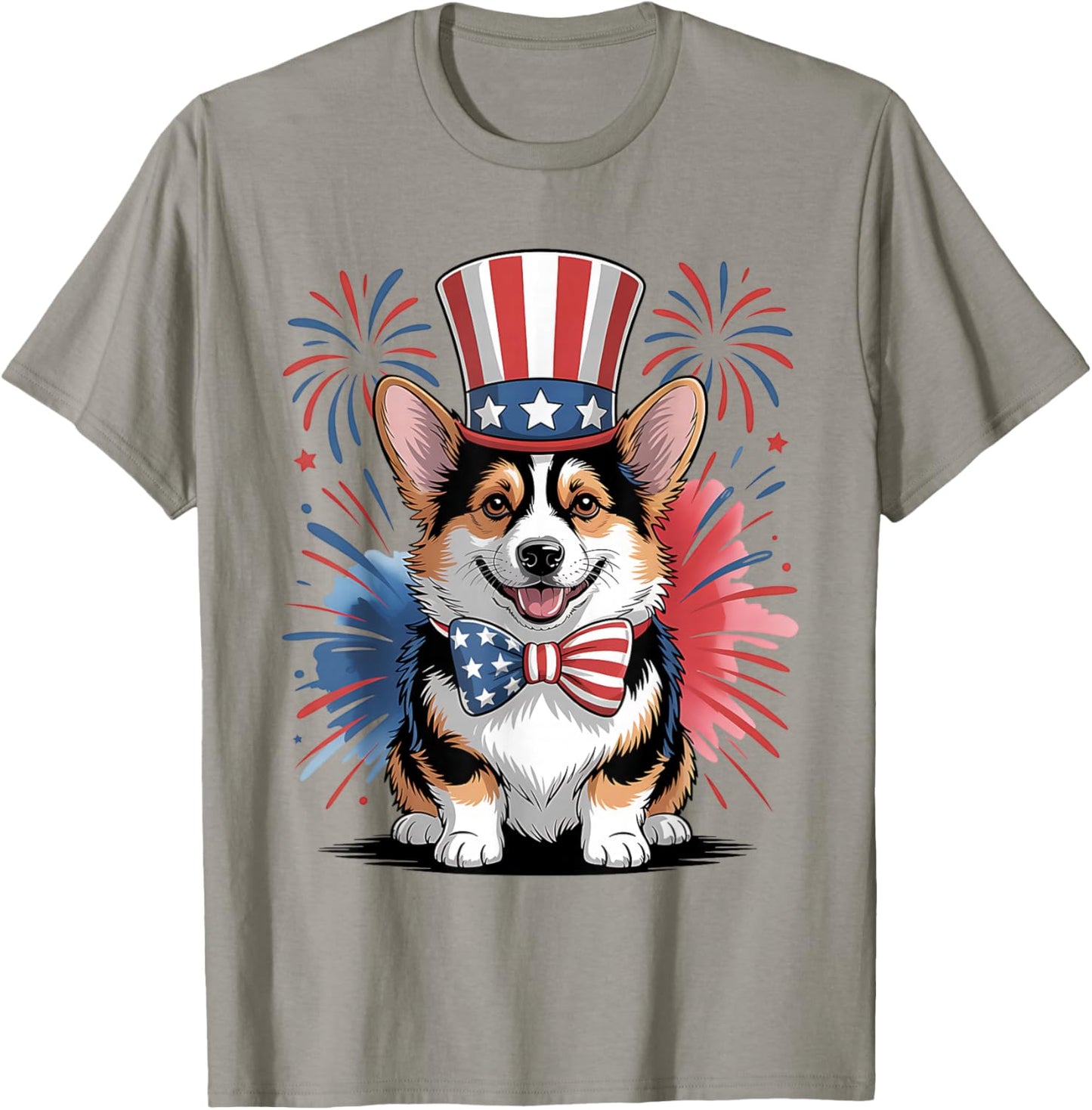 Patriotic Pembroke Welsh Corgi Dog 4th of July Celebration T-Shirt - T-Shirt | Sand