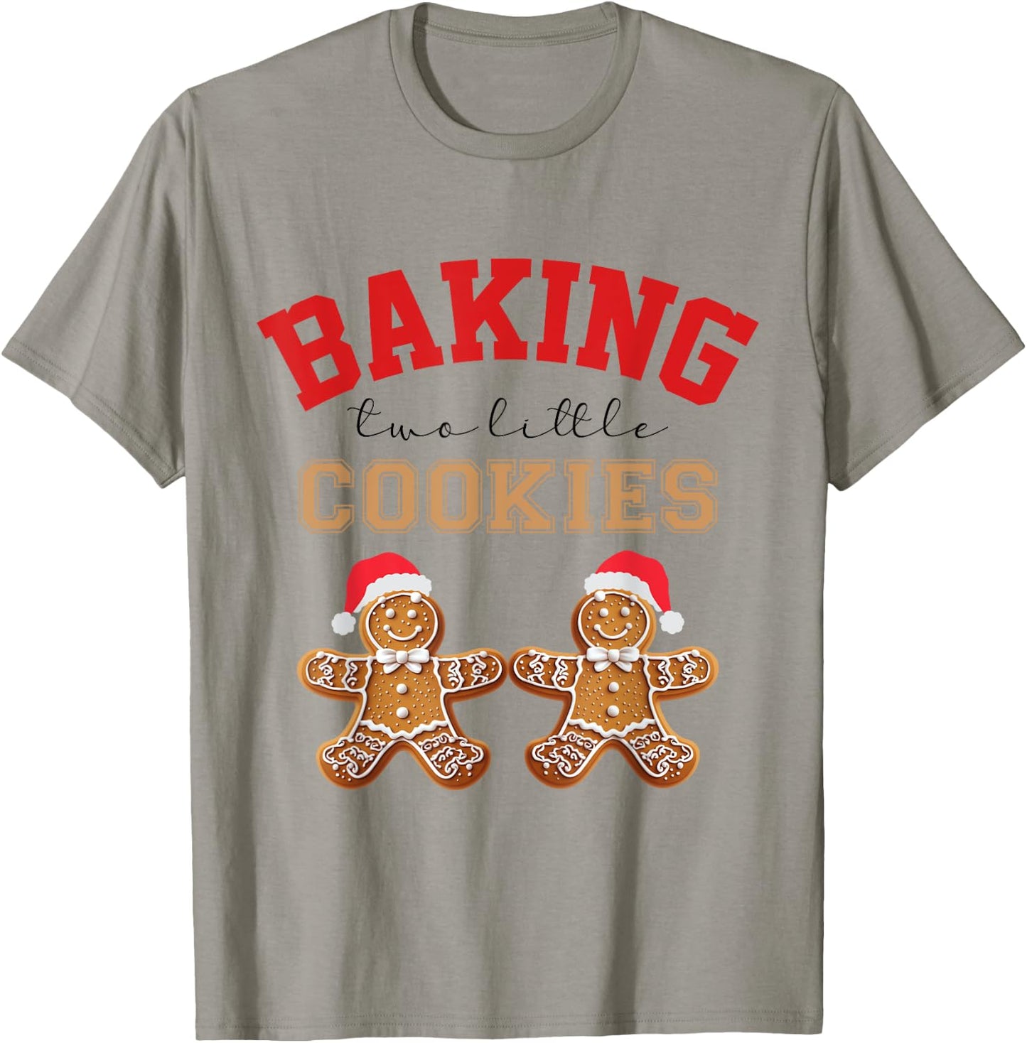 Baking Two Little Cookies Christmas Pregnant Twin Pregnancy T-Shirt - T-Shirt | Sand
